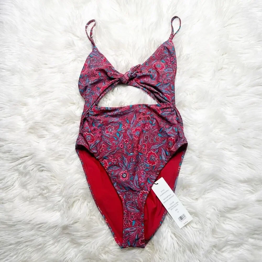 VERONICA BEARD New Aniston Swimsuit Spicy Floral Red Cutout One Piece Medium - Picture 8 of 8